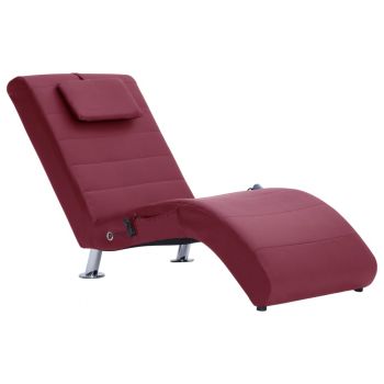 Șezlong de masaj cu pernă, roșu vin, piele artificială