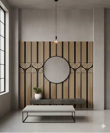 Panou riflat acustic Art Deco, stejar, UnicSpot, 240x60x2.1 cm