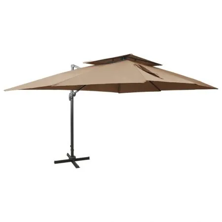  Umbrelă în consolă cu înveliș dublu, taupe, 400x300 cm