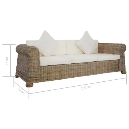 Canapea de 3 locuri cu perne, maro, 195 x 78 x 67 cm