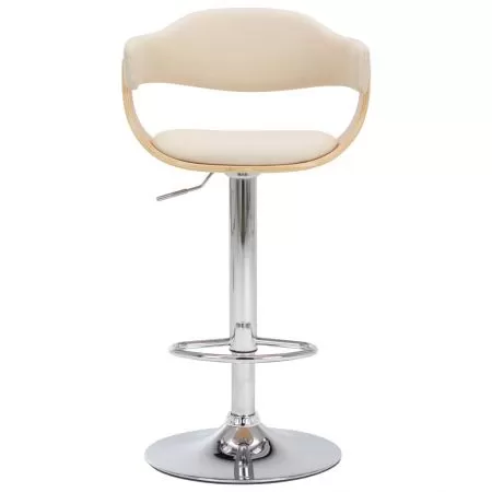 Scaune de bar, 2 buc., crem, lemn curbat și piele ecologică