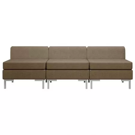 Set 3 bucati canapele de mijloc modulare cu perne, maro, 195 x 65 x 65 cm