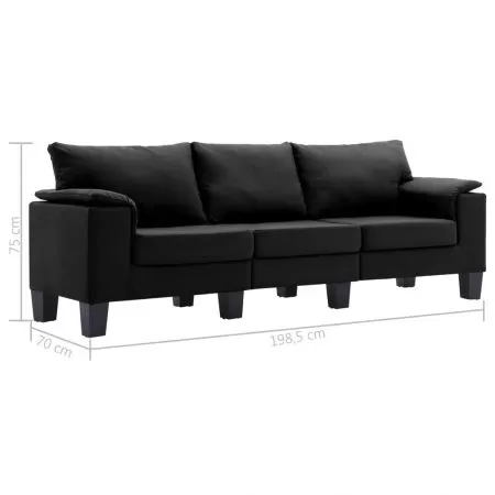 Canapea cu 3 locuri, negru, 198.5 x 70 x 75 cm