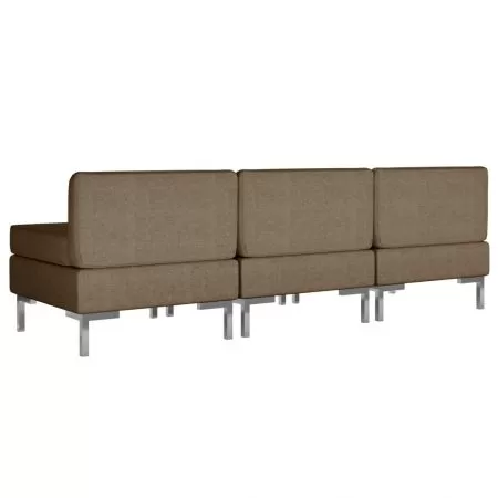 Set 3 bucati canapele de mijloc modulare cu perne, maro, 195 x 65 x 65 cm