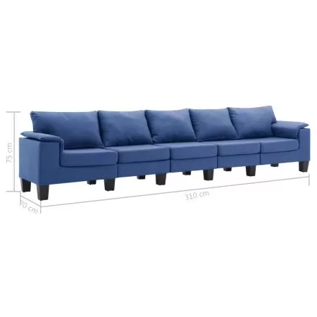 Canapea cu 5 locuri, albastru, 310 x 70 x 75 cm