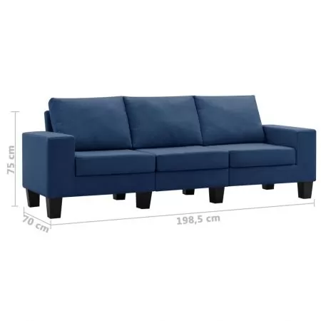 Canapea cu 3 locuri, albastru, 198.5 x 70 x 75 cm
