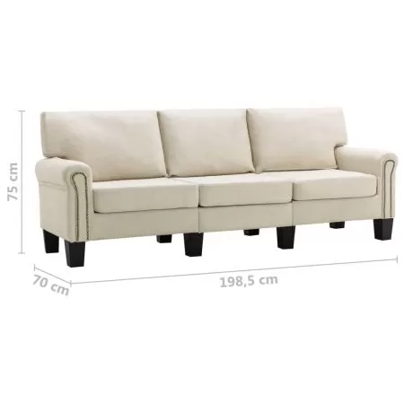 Canapea cu 3 locuri, crem, 198.5 x 70 x 75 cm