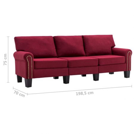 Canapea cu 3 locuri, bordo, 198.5 x 70 x 75 cm