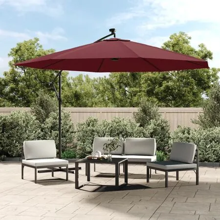 Umbrelă în consolă de grădină cu LED-uri, roșu bordo, 350 cm