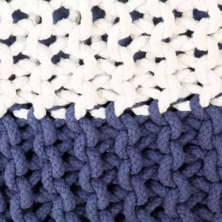 Fotoliu puf tricotat manual, albastru si alb