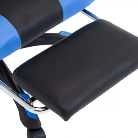 Scaun racing suport picioare albastru/negru piele ecologica, albastru si negru