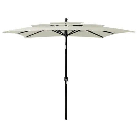  Umbrelă de soare 3 niveluri, stâlp aluminiu, nisipiu, 2,5x2,5 m