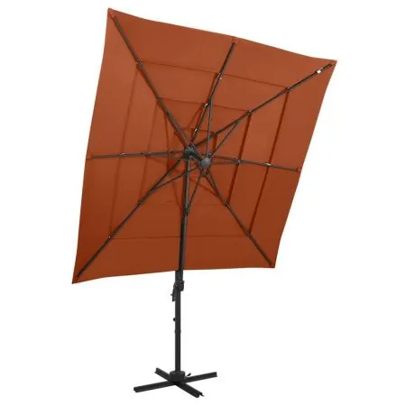  Umbrelă soare 4 niveluri, stâlp aluminiu, cărămiziu, 250x250 cm
