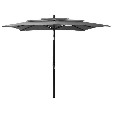  Umbrelă de soare 3 niveluri, stâlp aluminiu, antracit 2,5x2,5 m