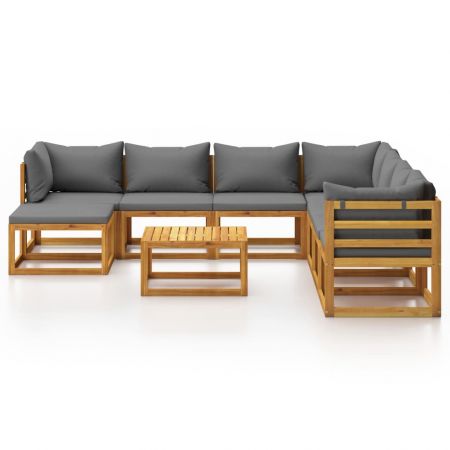 Set mobilier de grădină cu perne, 9 piese, lemn masiv acacia