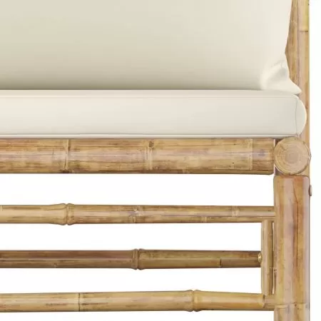 Set mobilier de grădină cu perne, 8 piese, alb crem, bambus
