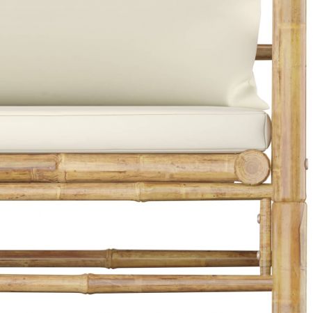 Set mobilier grădină, 12 piese, perne alb crem, bambus