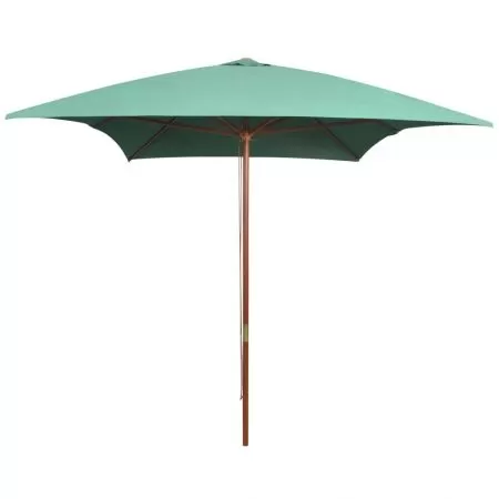  Umbrelă de soare cu stâlp din lemn, verde, 200x300 cm