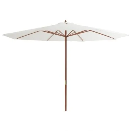  Umbrelă de soare exterior, stâlp din lemn, alb nisipiu, 350 cm