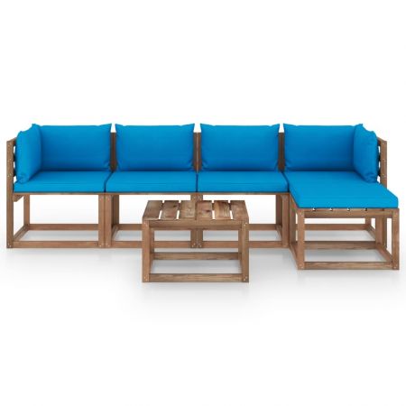 Set mobilier de grădină, 6 piese, cu perne albastru deschis
