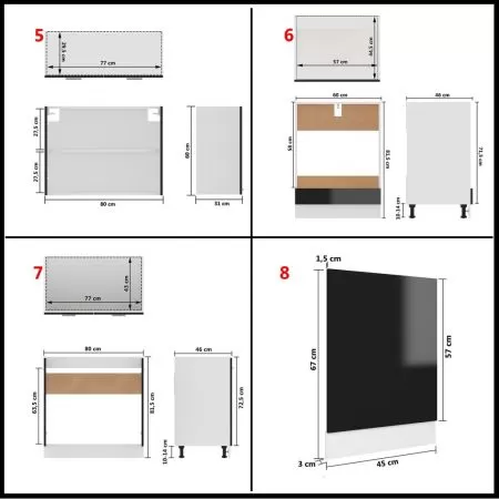 Set mobilier de bucatarie din 8 piese, negru lucios