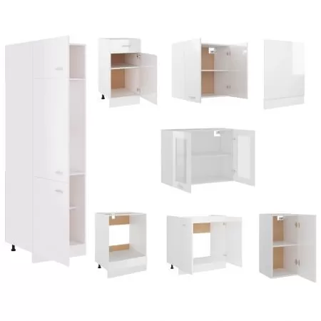 Set mobilier de bucatarie din 8 piese, alb lucios