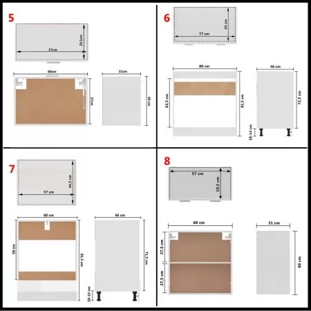 Set mobilier de bucatarie din 8 piese , alb lucios