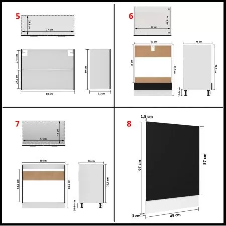 Set mobilier de bucatarie din 8 piese, negru