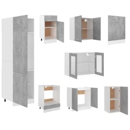Set mobilier de bucatarie din 8 piese, gri beton