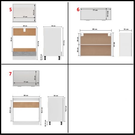 Set mobilier de bucatarie din 7 piese, gri beton