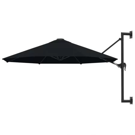  Umbrelă de soare de perete cu stâlp metalic, negru, 300 cm