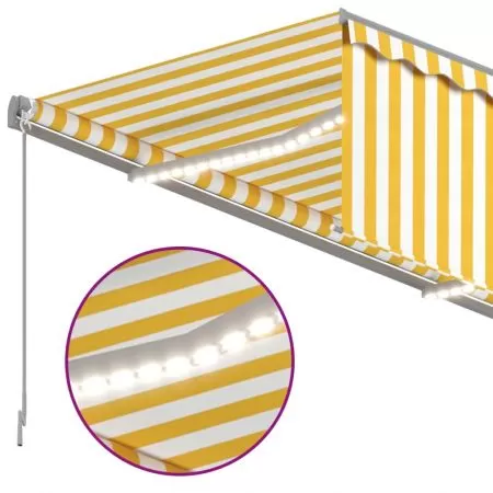 Copertina retractabila manual cu stor&LED, galben si alb, 4 x 3 m