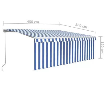 Copertina retractabila manual cu stor, albastru si alb, 4.5 x 3 m