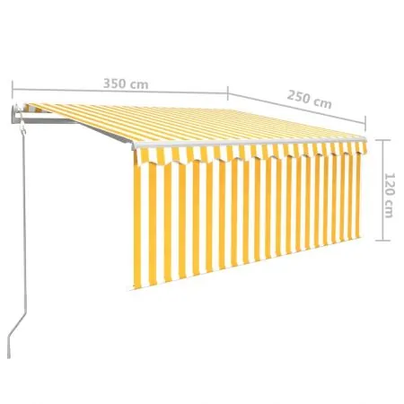 Copertina automata cu stor&LED&senzor vant galben&alb 3, galben si alb, 3.5 x 2.5 m