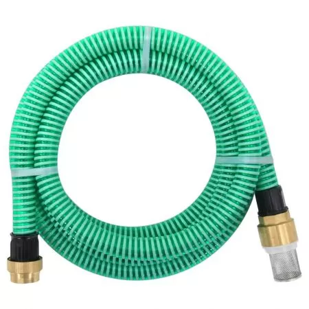  Furtun de aspirație cu racorduri din alamă, verde 1,1" 5 m, PVC
