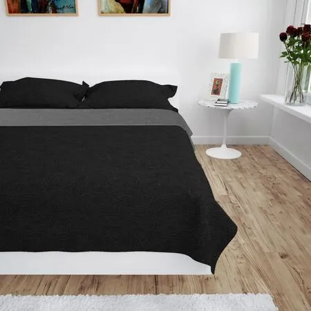  Cuvertură matlasată cu două fețe, 230x260 cm, gri și negru