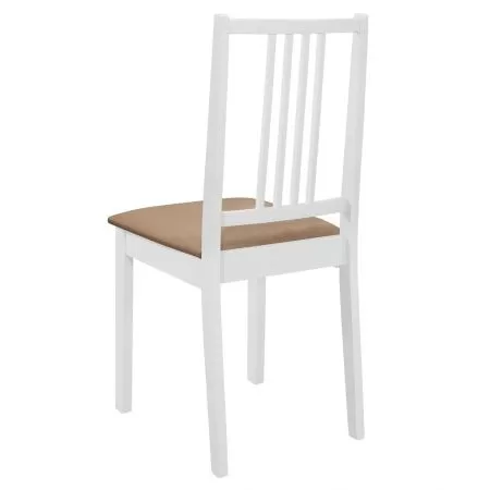 Set 4 bucati scaune de bucatarie cu perne, alb si crem, 40 x 49 x 88.5 cm