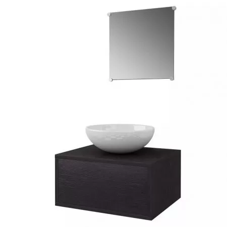Set mobilier baie 4 piese cu chiuveta si robinet incluse, negru