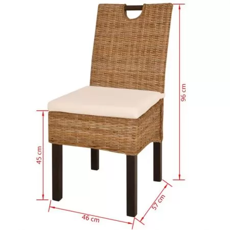 Set 6 bucati scaun de bucatarie din ratan kubu si lemn de mango, maro, 46 x 57 x 96 cm