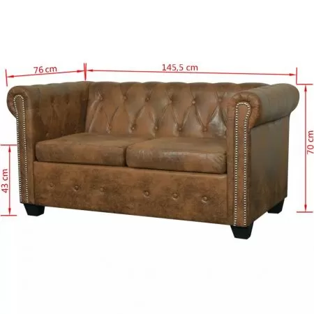 Set canapele Chesterfield cu 2 si 3 locuri, maro, 2 x 76 x 70 cm