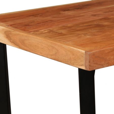 Set mobilier bar 3 piese lemn masiv de acacia & piele naturala, maro, 60 x 60 x 107 cm