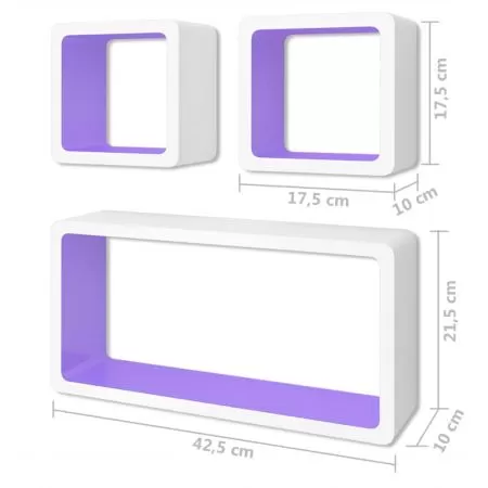 Set 6 bucati rafturi cub de perete, violet, 42.5 x 10 x 21.5 cm