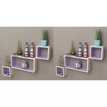 Set 6 bucati rafturi cub de perete, violet, 42.5 x 10 x 21.5 cm