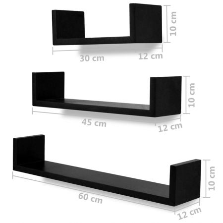 Set 6 bucati rafturi de perete, negru, 60 x 12 x 10 cm
