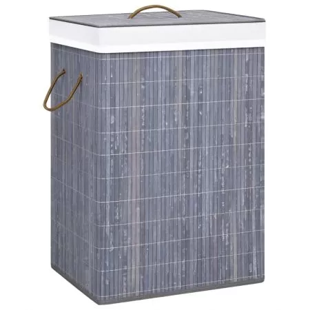  Coș de rufe din bambus cu 2 secțiuni, gri, 72 L