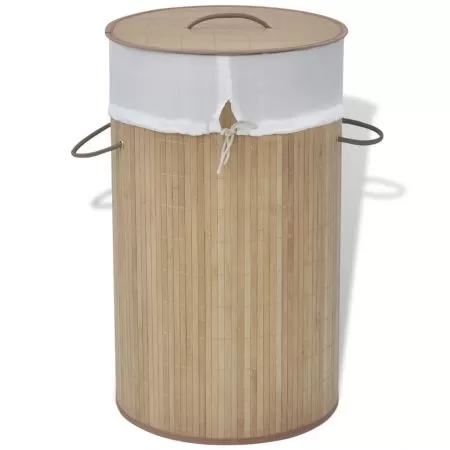 Cos de rufe cilindric din bambus maro, maro deschis, Ø 35 x 60 cm