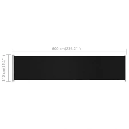 Copertina laterala retractabila de terasa, negru, 600 x 140 cm