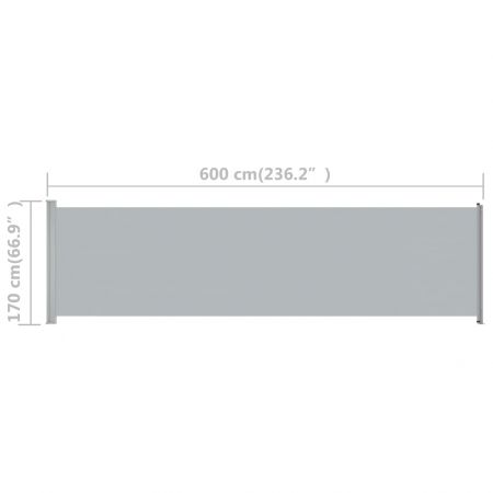Copertina laterala retractabila de terasa, gri, 600 x 170 cm