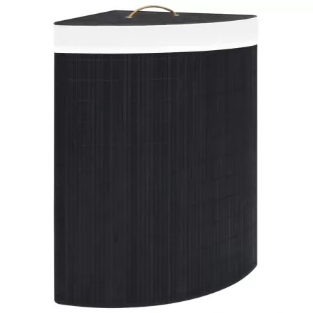  Coș de rufe din bambus de colț, negru, 60 L