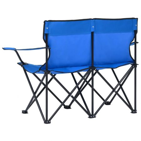 Scaun de camping pliabil cu 2 locuri, albastru, 123 x 50 x 80 cm
